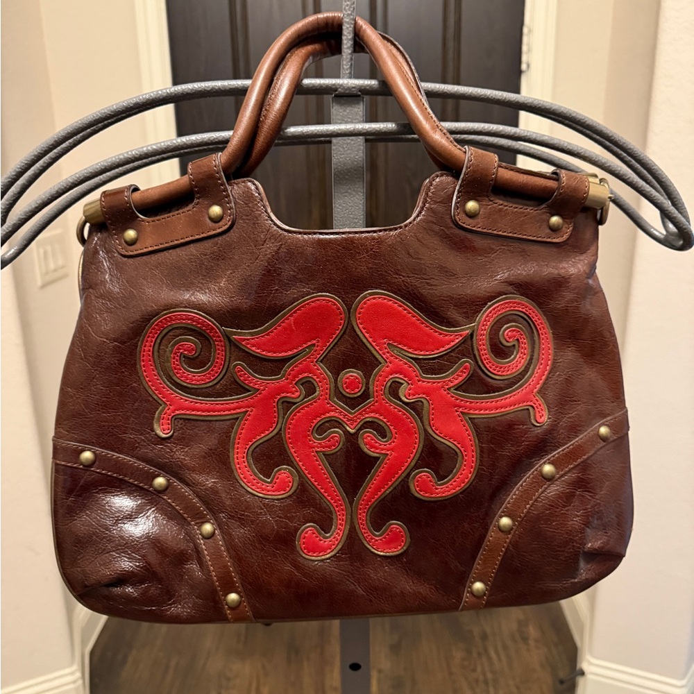 Kate Landry Brown and Red Leather Handbag EUC